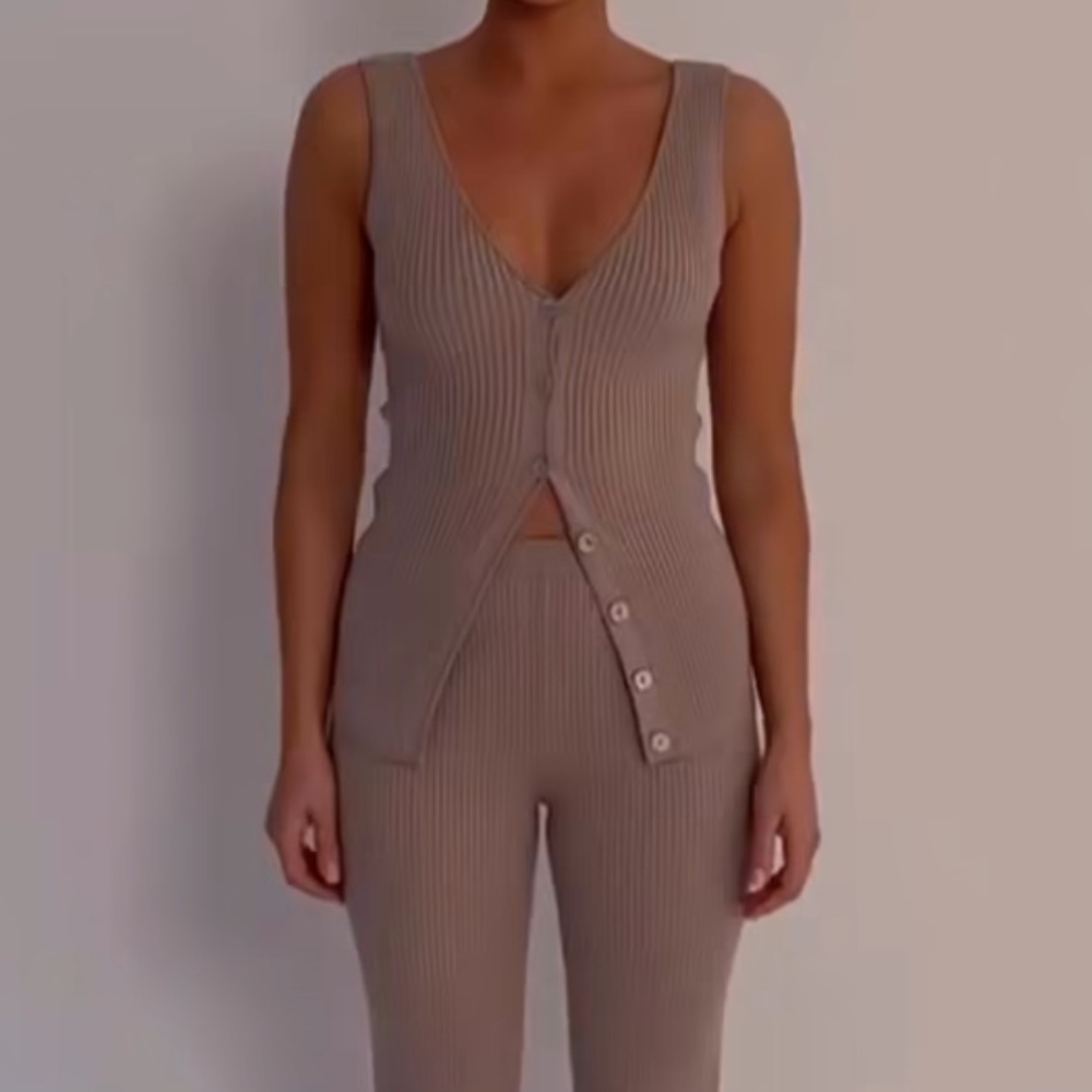 Meshki Ribbed Tan Sleeveless Top